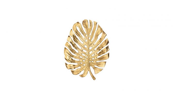 Lux-Monstera-Leaf-Nickel-Plated-15-L-Wall-Platter-Gold