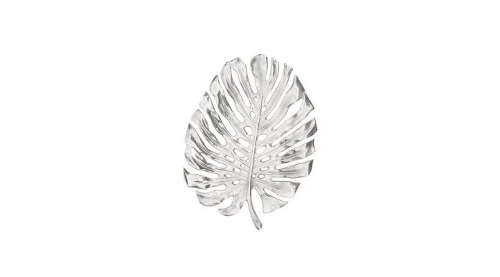Lux-Monstera-Leaf-Nickel-Plated-15-L-Wall-Platter-Silver
