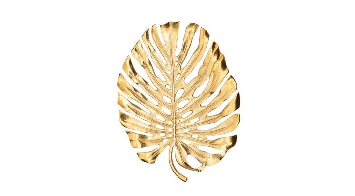 Lux-Monstera-Leaf-Nickel-Plated-19-L-Wall-Platter-Gold