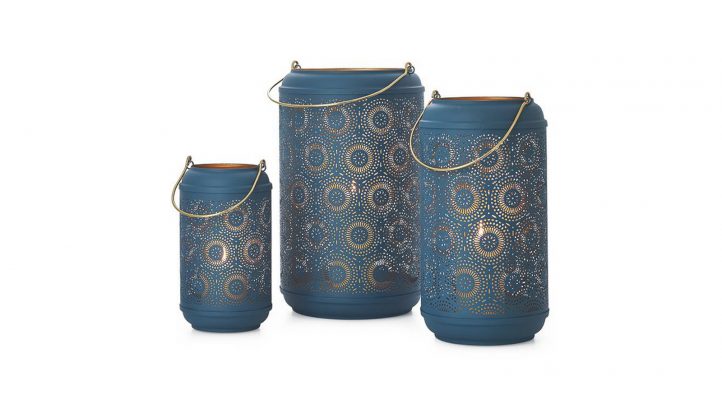 Safir-Medallion-Metal-Blue-Cutout-Lanterns-SetofThree-1