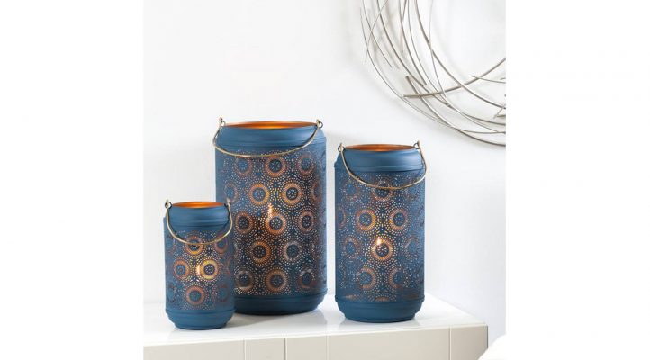 Safir-Medallion-Metal-Blue-Cutout-Lanterns-SetofThree-2