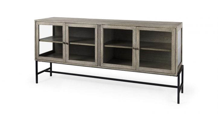 lyon-70lx18wx32h-gray-wood-w-black-metal-base-4-door-glass-cabinet-sideboard-1