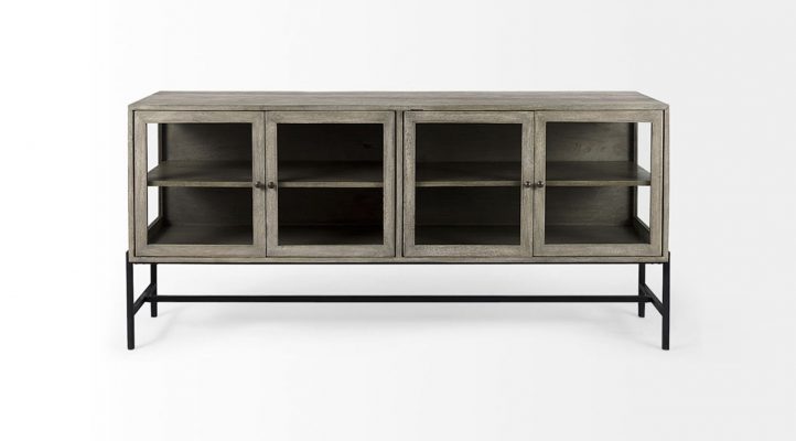 lyon-70lx18wx32h-gray-wood-w-black-metal-base-4-door-glass-cabinet-sideboard-2