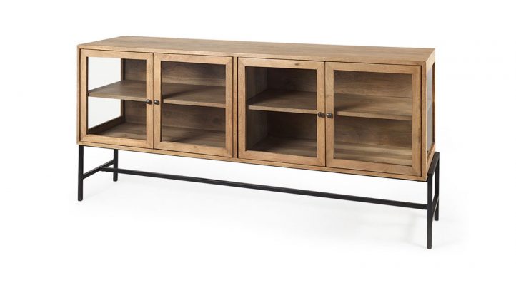 lyon-70lx18wx32h-light-brown-w-black-metal-base-4-door-glass-cabinet-sideboard-1