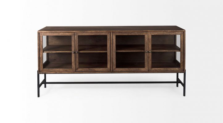 lyon-70lx18wx32h-medium-brown-w-black-metal-base-4-door-glass-cabinet-sideboard-2