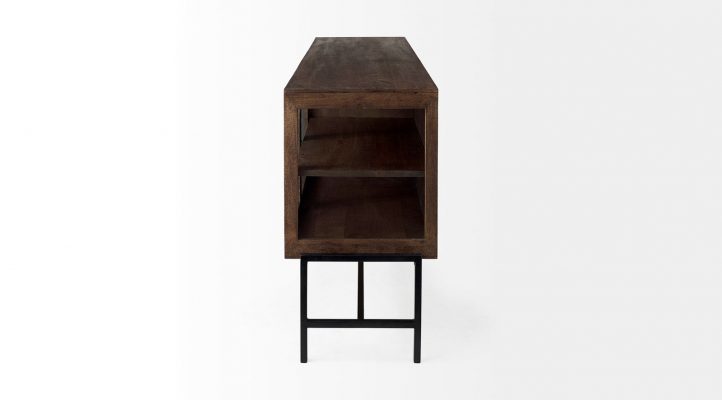 lyon-70lx18wx32h-medium-brown-w-black-metal-base-4-door-glass-cabinet-sideboard-3