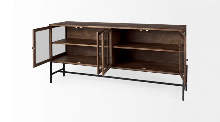 lyon-70lx18wx32h-medium-brown-w-black-metal-base-4-door-glass-cabinet-sideboard-5