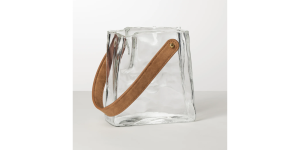Handbag Clear Glass 6.5h Vase with Faux Leather Handle (2)
