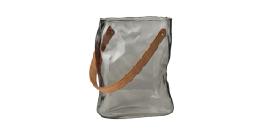 Handbag Smoke Glass 9.5h Vase with Faux Leather Handle (1)