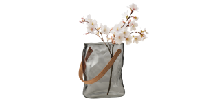Handbag Smoke Glass 9.5h Vase with Faux Leather Handle (3)