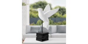 Hummingbird 21h White Polystone Decor Sculpture on Stand (2)