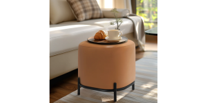 Pender Pin Leg Flat Grain Vegan Faux Leather Ottoman Stool - Caramel (10)