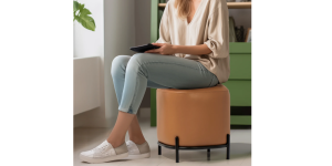 Pender Pin Leg Flat Grain Vegan Faux Leather Ottoman Stool - Caramel (11)