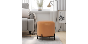 Pender Pin Leg Flat Grain Vegan Faux Leather Ottoman Stool - Caramel (2)