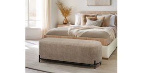 Pender Pin Leg Newport Weave Upholstery Long Bench - Taupe (2)