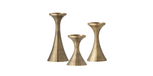 Tomar Antique Brass Ribbed 3 Piece Pillar Candle Holder Set (1)