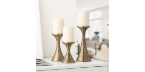 Tomar Antique Brass Ribbed 3 Piece Pillar Candle Holder Set (2)