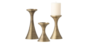 Tomar Antique Brass Ribbed 3 Piece Pillar Candle Holder Set (3)