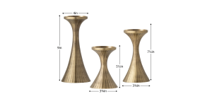 Tomar Antique Brass Ribbed 3 Piece Pillar Candle Holder Set (4)