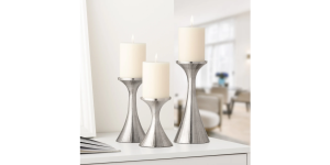 Tomar Antique Pewter Ribbed 3 Piece Pillar Candle Holder Set (2)