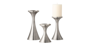 Tomar Antique Pewter Ribbed 3 Piece Pillar Candle Holder Set (3)
