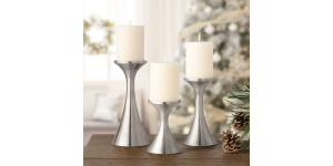 Tomar Antique Pewter Ribbed 3 Piece Pillar Candle Holder Set (5)